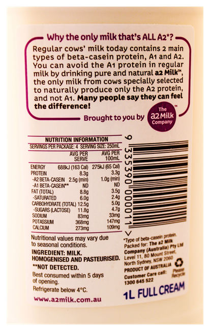 Picture of A2 FULL CREAM MILK (1Lt)