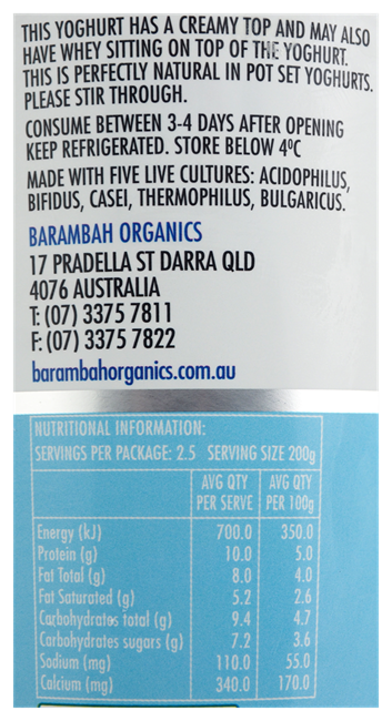 Picture of YOGHURT - BARAMBAH ALL NATURAL 500g