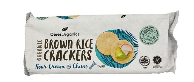 Picture of CERES BROWN RICE CRACKERS SOUR CREAM & CHIVES