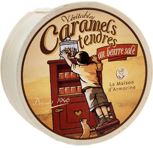 Picture of SALTED CARAMELS ROUND WOOD BOX 50g
