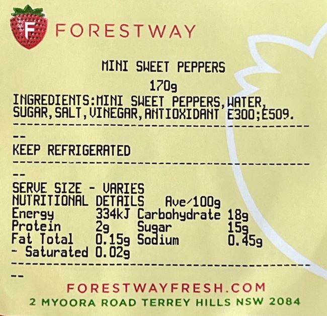 Picture of FORESTWAY MINI SWEET PEPPERS 170g