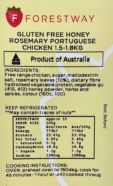 Picture of PORTUGUESE CHICKEN - HONEY ROSEMARY GF 1.5-1.8KG