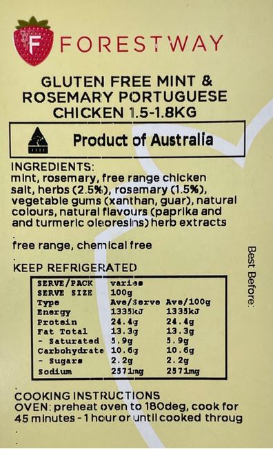 Picture of PORTUGUESE CHICKEN - MINT & ROSEMARY GF 1.5-1.8KG