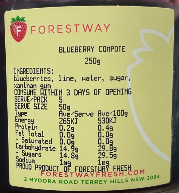 Picture of FORESTWAY BLUEBERRY COMPOTE 250g