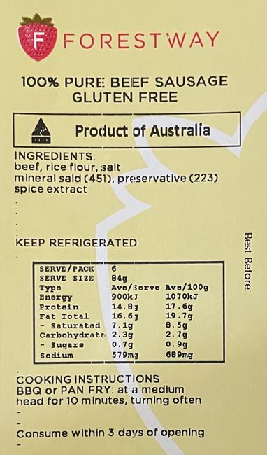 Picture of SAUSAGE - 100% PURE BEEF GF (5 PACK)